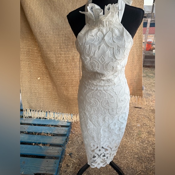 NEW MILLY BRIDGET GUIPURE LACE DEESS SIZE 0 Elegant White Halter Lace Dress - Picture 5 of 13